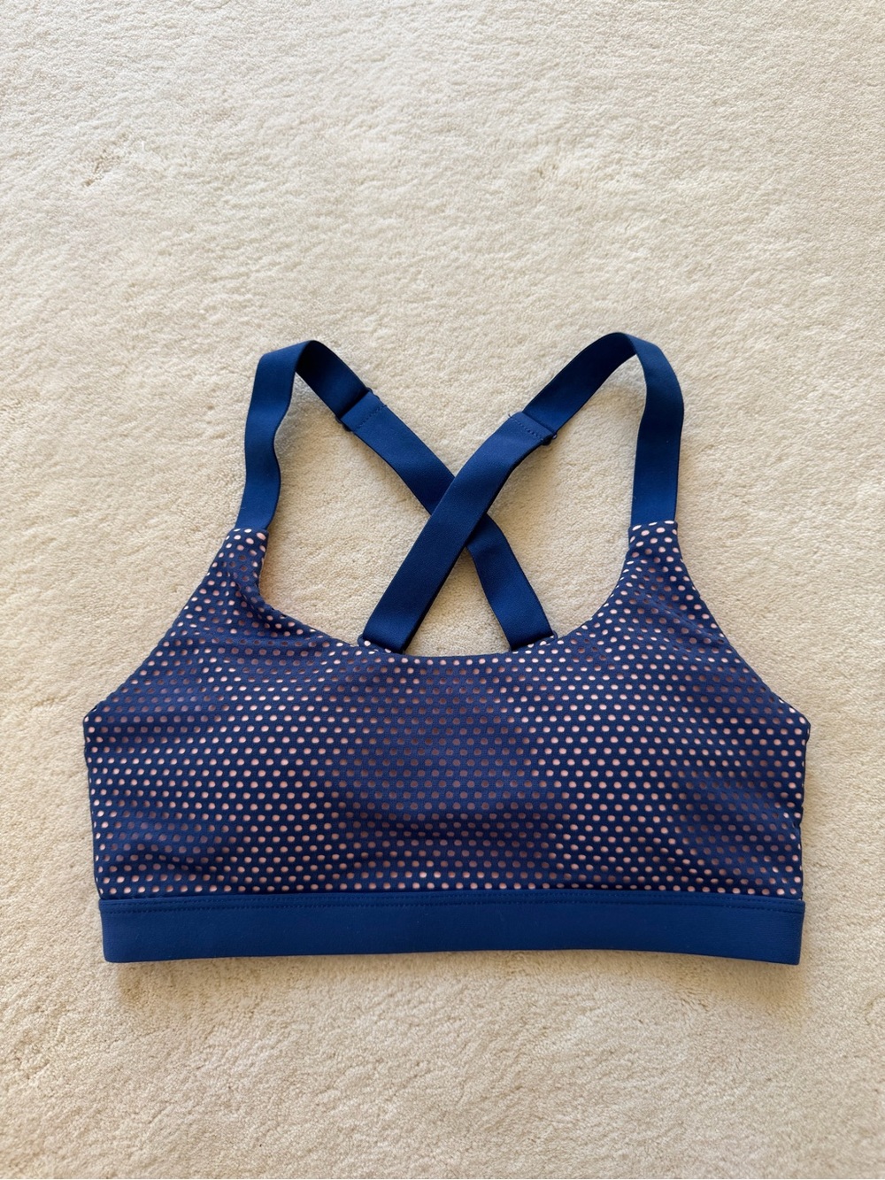 Lorna Jane Navy and Light Pink Mesh Crossback Sports Bra